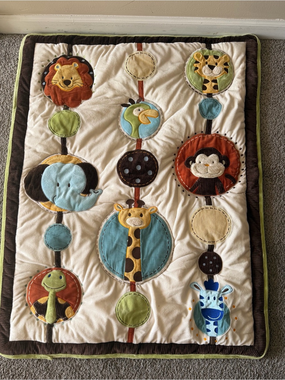 NoJo Baby Crib Quilt Safari Animals 3D Applique Blanket 32x42 Rare